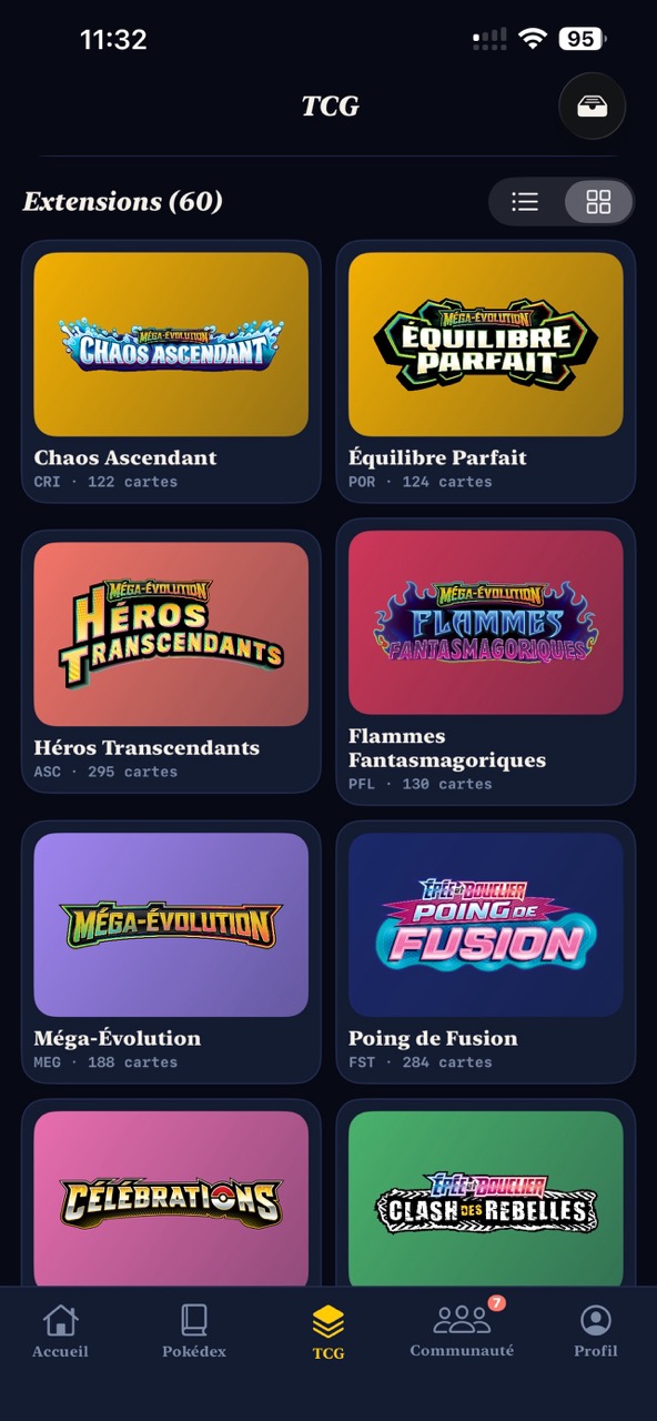 TCG database — browse card set extensions